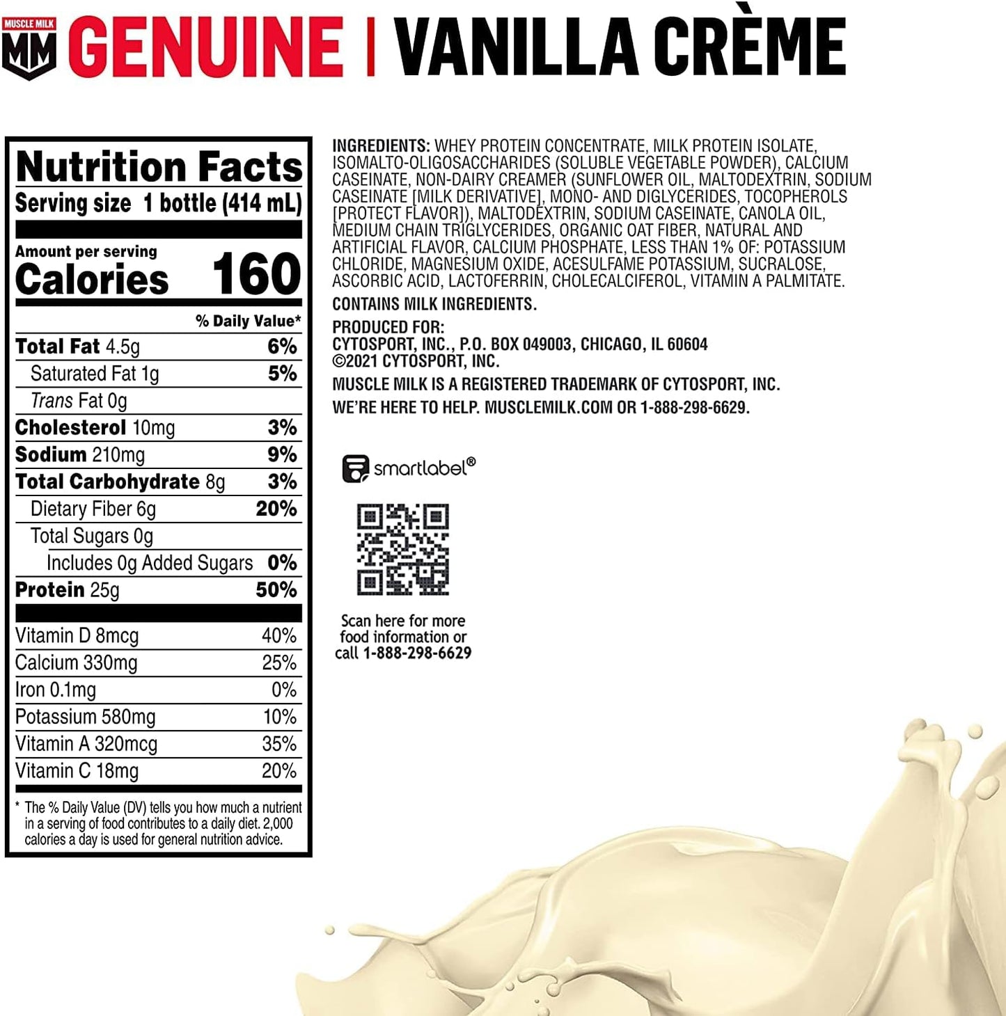 Muscle Milk Genuine Protein Shake - Vanilla Crème, 25g Protein, 14 Fl Oz (12 Pack) | Post-Workout Recovery & Muscle Support