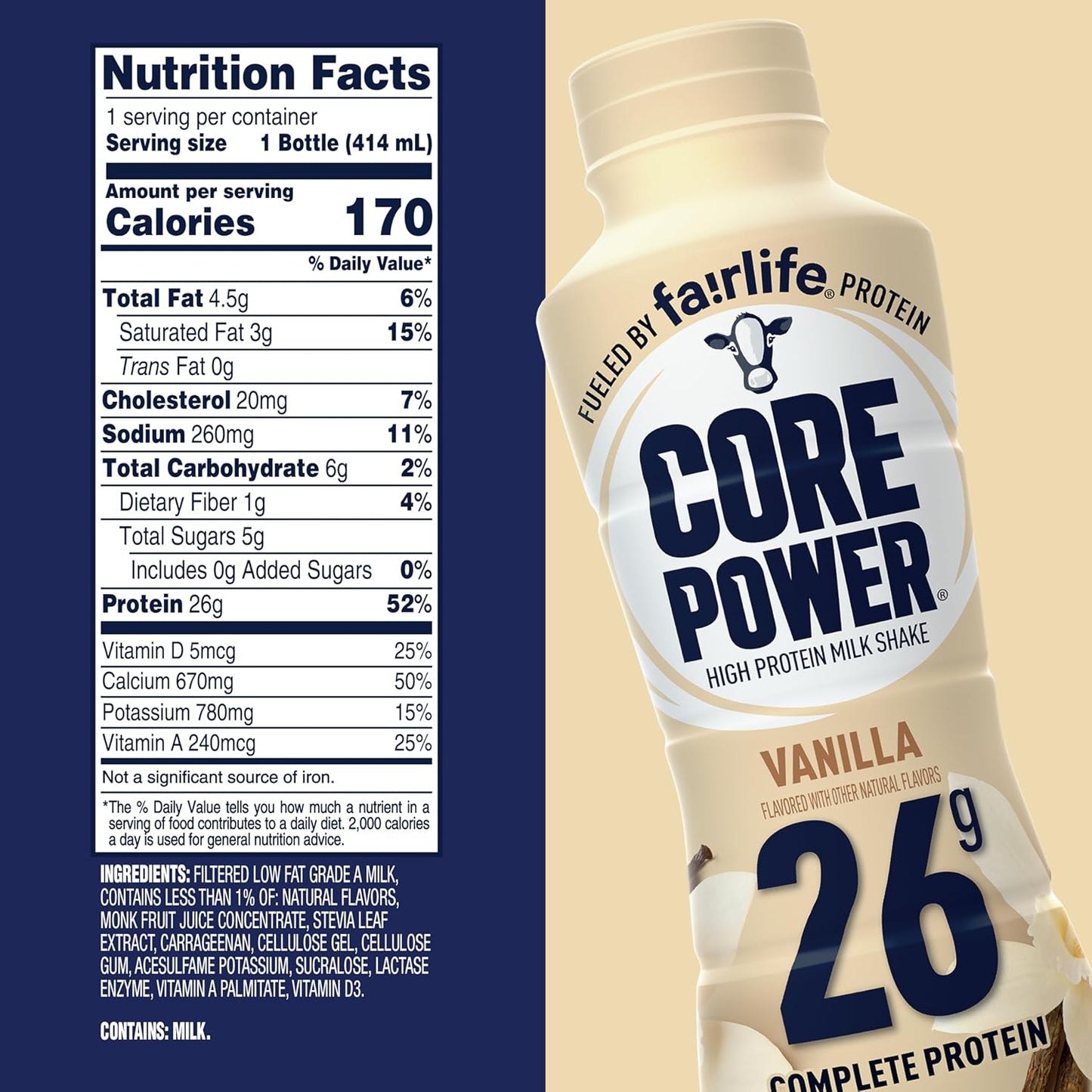 Core Power Protein Shake Vanilla – 26g High-Protein Recovery Drink, 14oz Bottles (Pack of 12)