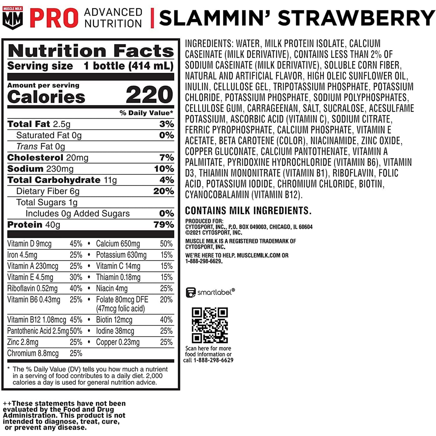 Muscle Milk Pro Series Protein Shake - Slammin' Strawberry, 40g Protein, 14 fl oz Bottles (12-Pack)