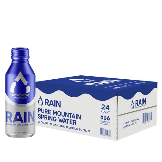 RAIN Spring Water – 16 Oz Cans (24 Pack) | Pure Spring Water Bottled at the Source | Eco-Friendly, Plastic-Free, Recyclable Aluminum