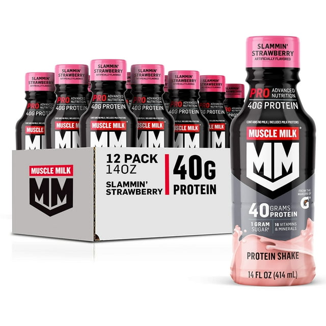 Muscle Milk Pro Series Protein Shake - Slammin' Strawberry, 40g Protein, 14 fl oz Bottles (12-Pack)
