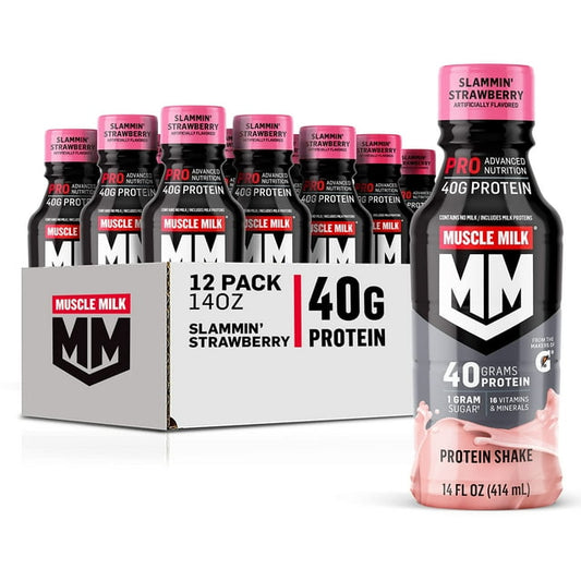 Muscle Milk Pro Series Protein Shake - Slammin' Strawberry, 40g Protein, 14 fl oz Bottles (12-Pack)