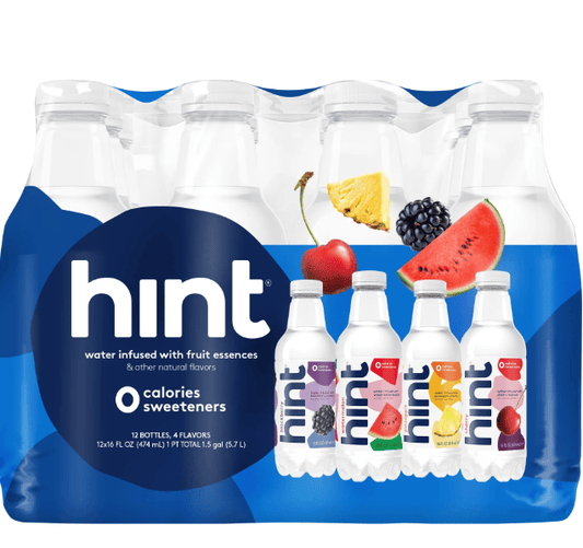 Hint Flavored Bottled Water, 4-Flavor Blue Variety Pack - Purified Water Beverages with Zero Calories, Natural Flavors, and Sugar Free - 16 Fl Oz (Pack of 12)