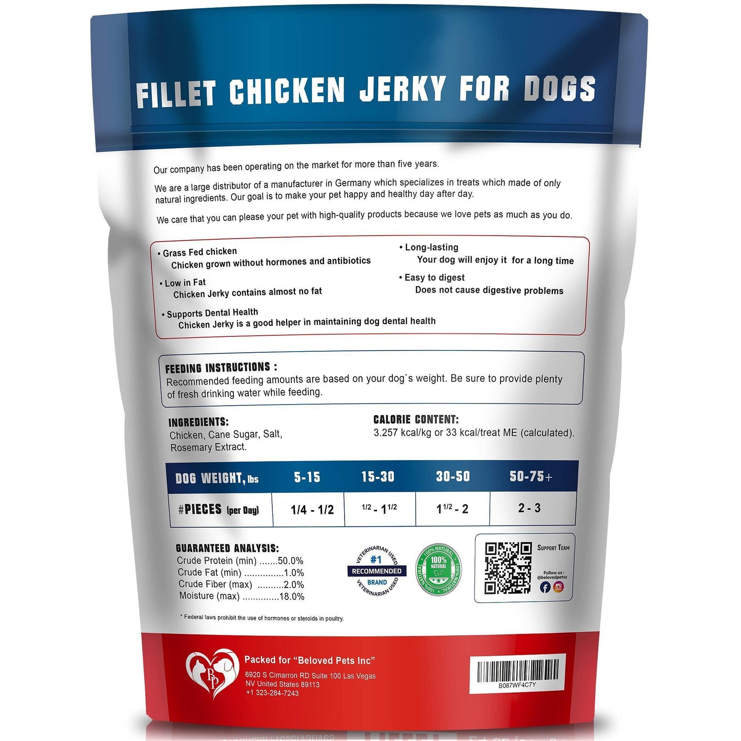 Chicken Jerky Dog Treats – 1.5 lb | Grain-Free, Organic, Human Grade | All-Natural High Protein Chews for Small & Large Dogs