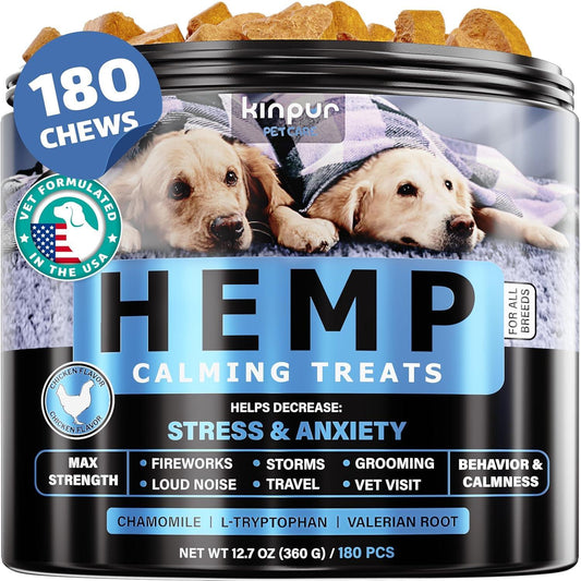 Natural Calming Chews for Dogs with Hemp Oil & Valerian Root Supports Relaxation During Fireworks Thunderstorms & Separation Hip & Joint Support Chicken Flavored Treats for All Breeds